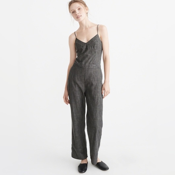 Abercrombie & Fitch BOW-BACK DENIM JUMPSUIT Mamamia Overalls - Dark Grey - 2 - Picture 1 of 7
